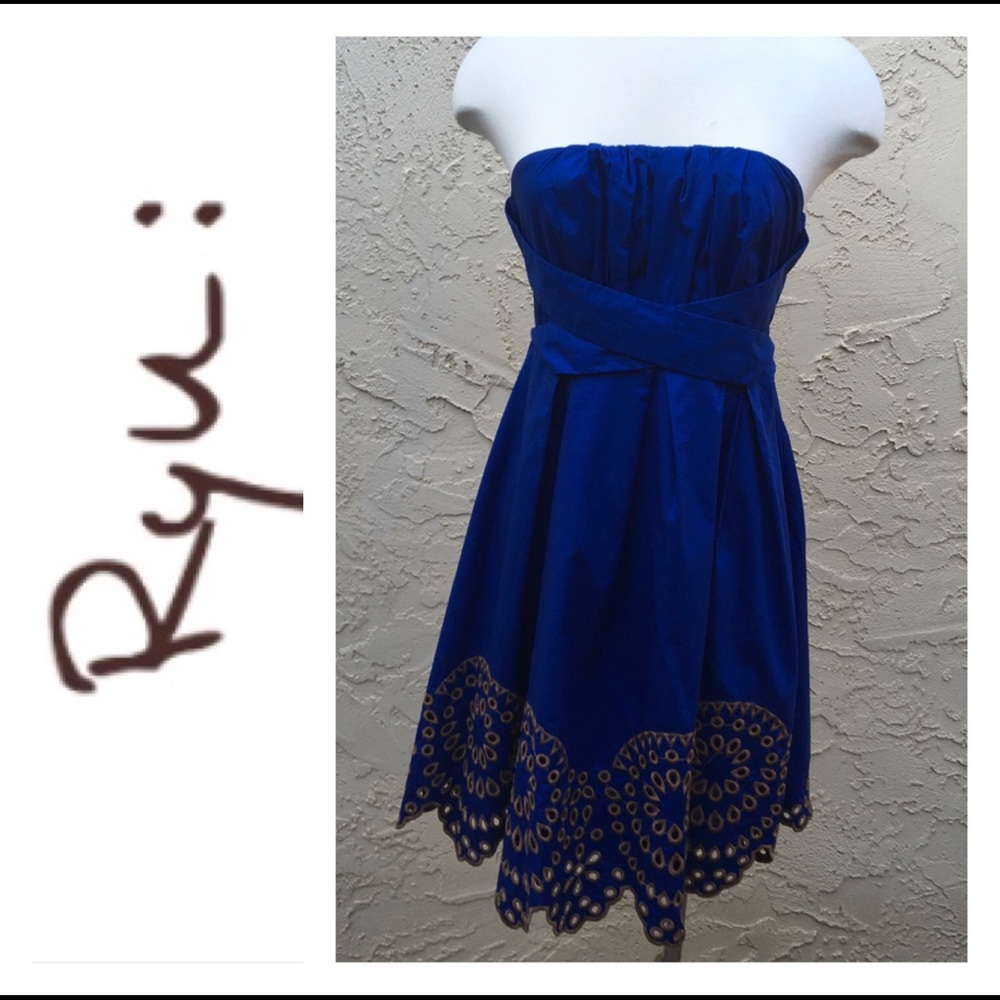 Final Sale Cobalt Blue Embroidery Strapless Dress